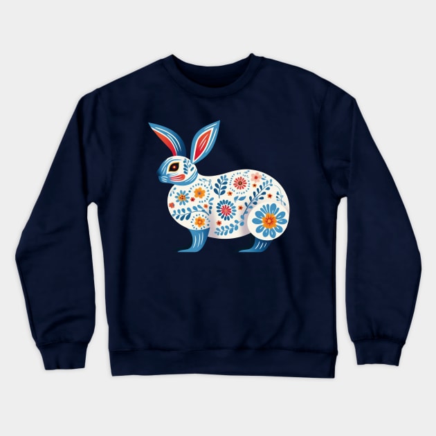 Boho Scandinavian Floral Folk Art  Rabbit . Crewneck Sweatshirt by Alienated